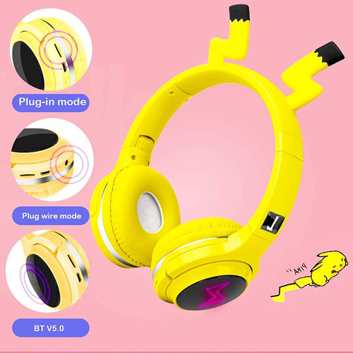 Auriculares Inalámbricos Bluetooth Para Niños Pikachu Color Amarillo