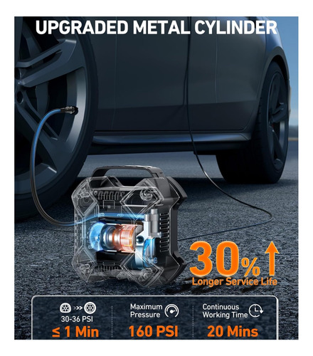 Inflador Compresor Aire Portátil Para Auto 12v Con Luz Led