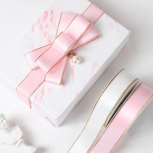 5 Rollos De Liston Decorativa Con Borde Dorado 4cm 112,5 M