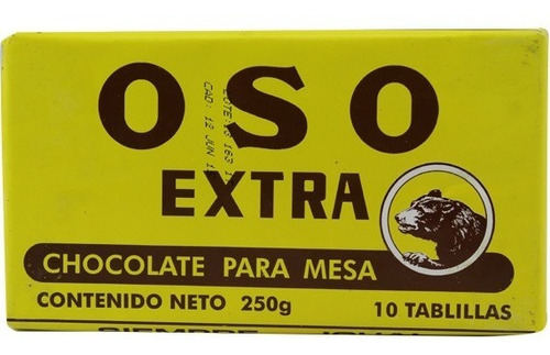  Tableta Chocolate Oso Extra En Barra,  De 250g 