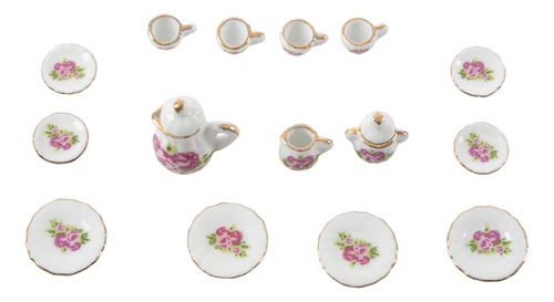 Juego De Té De Porcelana De 15 Piezas Dollhouse Miniature Fo