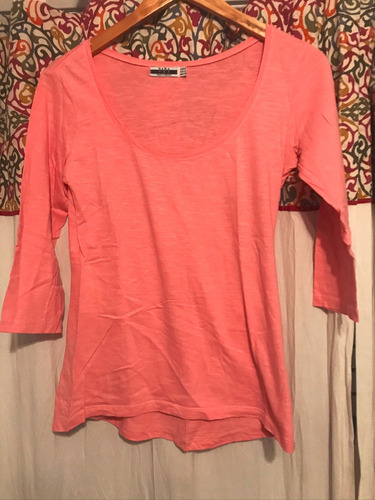 Remera Rosa Zara Manga 3/4 Algodon Talle M