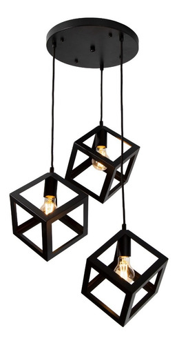 Imagen 1 de 8 de Lámpara Colgante Moderno Negro 40w E27 3 Luces