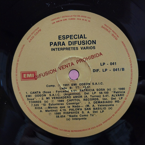 Lote 5 Vinilos Difusion Emi Promedio General 8 Estándar (Usado)