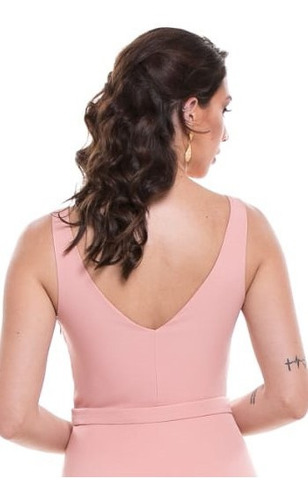 Imagem 3 de 7 de Vestido Festa Crepe Encorpado Longo Rodado Rosé Rosa Claro