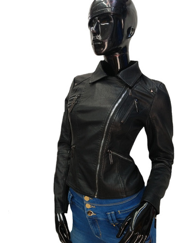 Imagen 3 de 6 de Chamarra Vinipiel Biker Dama