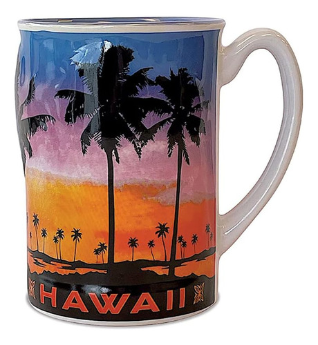 Hawái 14 Oz. Taza De Café En Relieve Palmas De La Tarde