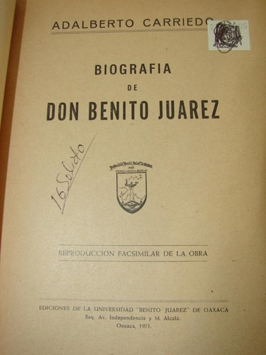 Benito Juarez 1971 Adalberto Carriedo Facsimilar Himx