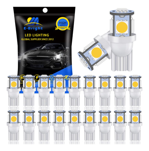 Everbright 20-pack T10 194 Led Bulb, White 5050 5 Smd 2825 W