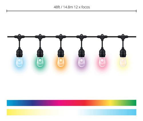 Tira De 12 Focos Inteligentes Wiz String - 14.8 Metros con luz multicolor