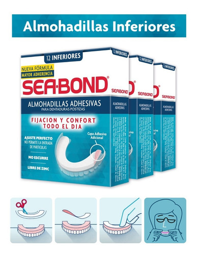 Sea Bond Almohadillas Adhesivas Inferiores 12 Piezas 3-pack