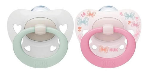 Imagen 1 de 6 de Set De 2 Chupetes Nuk Signature 0-6 Nena Con Estuche
