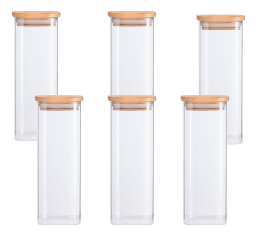 Frascos herméticos de vidrio para supermercado con tapa de bambú, 6 unidades, 400 ml