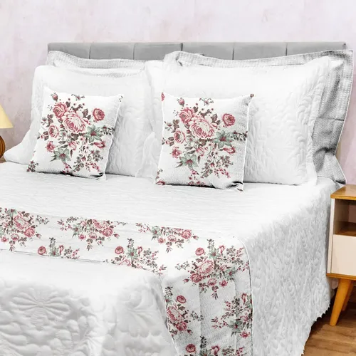 Kit Peseira Piquet Favinho Casal + 2 Capas De Almofada Cor Roseira Desenho Estampado
