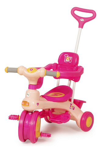 Triciclo infantil com guia e  haste removível até 30kg Toy Rosa Urban Baby