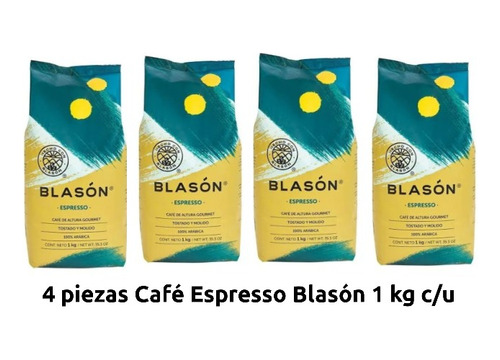 4 Piezas Café Espresso Molido Gourmet 1 Kg C/u Blasón