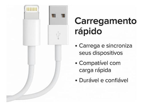 Cabo Usb iPhone Lightning Reforçado Carregamento Rápido 1m