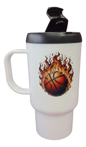 Jarro Termico Pelota Basquet Envuelta Llamas Fuego M1