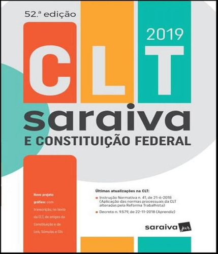 Livro Clt Saraiva E Constituicao Federal - 52 Ed