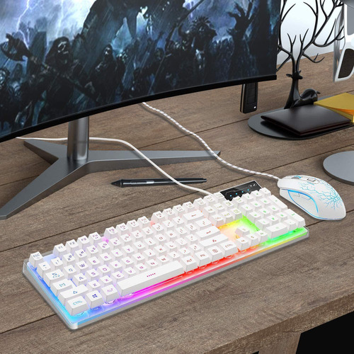 Kit Teclado Y Mouse Led Gamer Magegee K1 Blanco