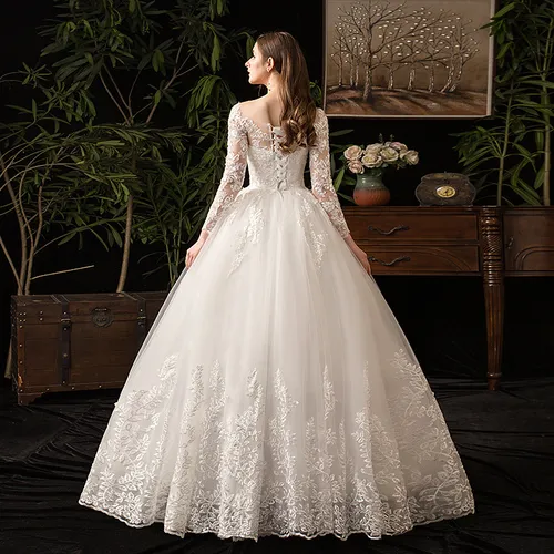 Vestido De Noiva Casamento Princesa Manga Comprida Renda