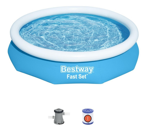 Imagen 2 de 4 de Alberca Semi Inflable Redonda Bestway Azul C/ Bomba Y Filtro