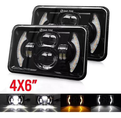 Faro Led Lupa 4x6 Rectangular Hi/lo Luz Haz Señal Drl Camion