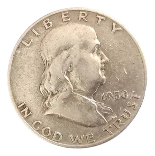 Medio Dólar Eeuu 1950 Moneda Plata Benjamin Franklin 