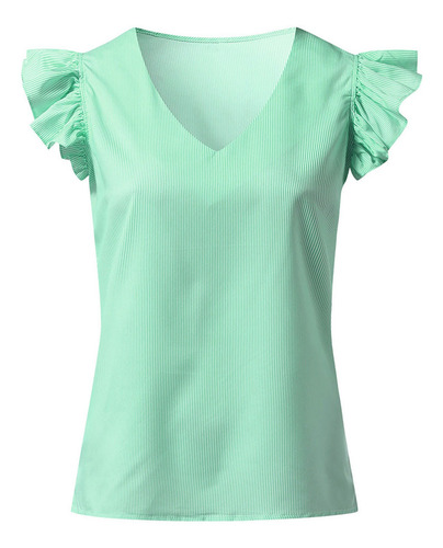 Tops De Mujer Verano A Rayas Con Cuello En V Volantes Sin Ma