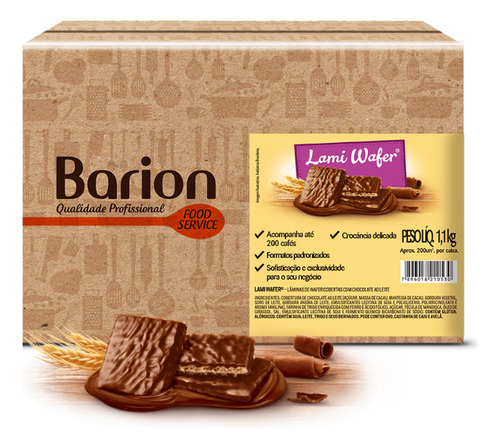 Lami Wafer Barion - Lâminas De Wafer Cobertas com Chocolate Ao Leite 1,1kg