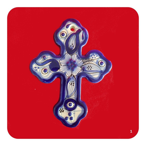 Imagen 4 de 7 de Cruz De Talavera Poblana Azul 15x12 Cm Recuerdo Crz