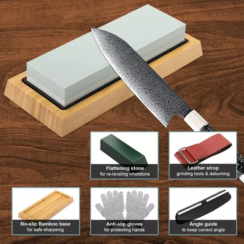 Juego de piedras para afilar cuchillos – XINLINE 4 Side Grit 400/1000  3000/8000 Kit de piedra de afilar, afilador de cuchillos de cocina premium,  base