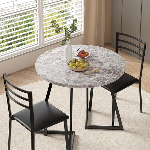 Juego De Mesa De Comedor Redonda Pequeña Para 2 Con Sillas