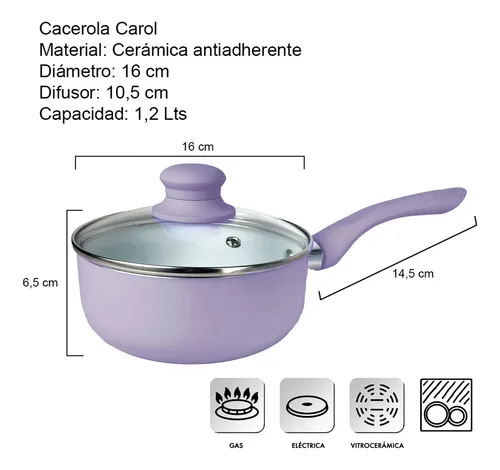 Cacerola Olla 16 Cm Carol Antiadherente Ceramico Cocina Bz3