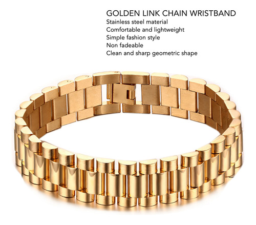 Pulsera Acero Inoxidable Simple Cadena De Moda Color Oro