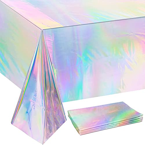 4 Pack Iridescence Plastic Tablecloths Disposable Laser...