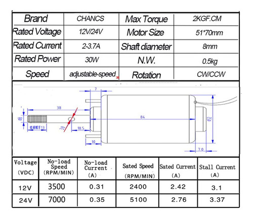Motor De Corriente Continua De Imán Permanente Ch-3420 De 24