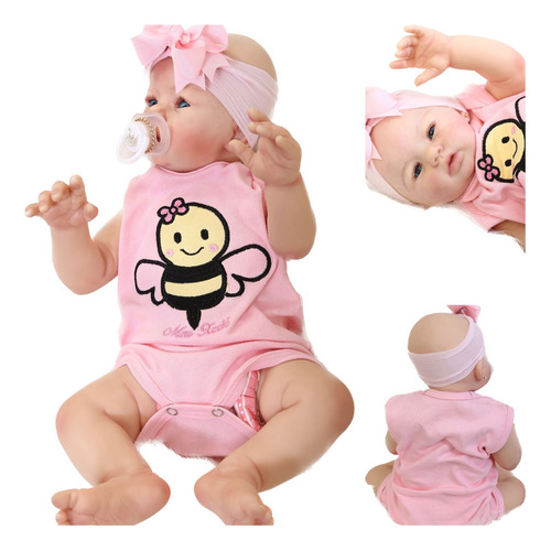 Boneca Bebê Reborn Abigail 50cm Corpo Silicone Realista Lu