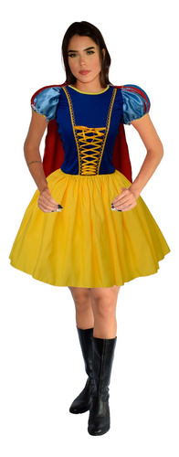 Vestido Fantasia Branca De Neve Verão Curto  Adulto  E Luva