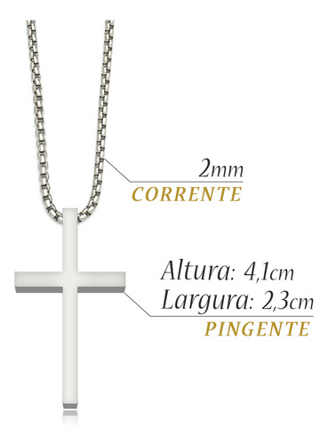 Corrente Cordão Cruz Masculino Prata J-1579 Aço Inox 316l