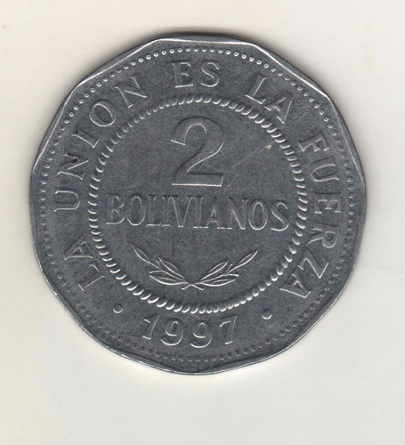 Bolivia Moneda De 2 Bolivianos Año 1997 Km 206.2 Excelente+