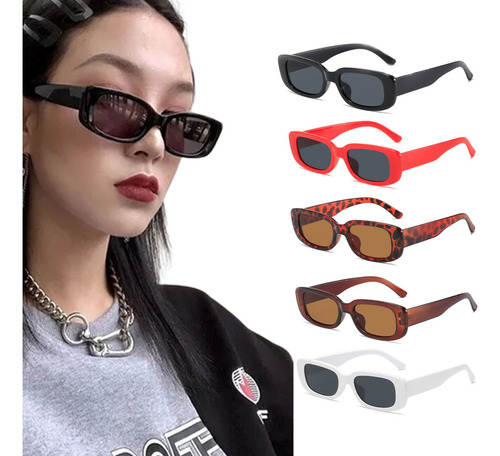 5 Piezas Gafas  Sol Rectangulares Estilo Vintage Casual