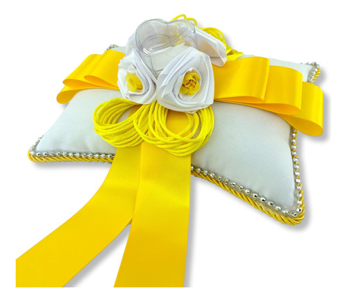Almofada Porta Aliança Para Casamento - Amarelo Com Branco