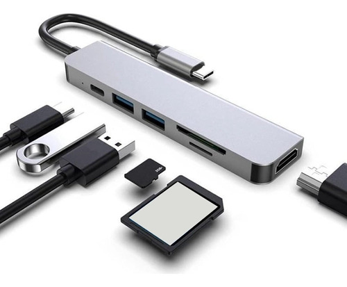 Adaptador Hub Usbc 3.0 Multipuerto 6 En 1 Hdmi 4k Sd Macbook