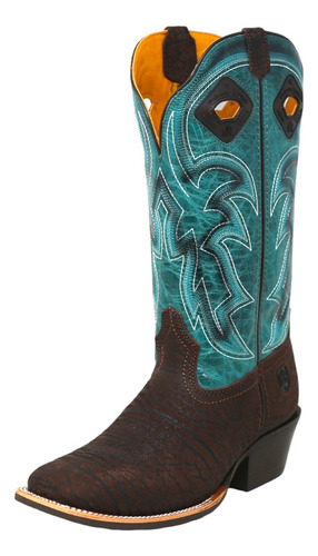 Bota Vaquera Nh Cuello De Toro Rubi Verde Punta Cuadrada