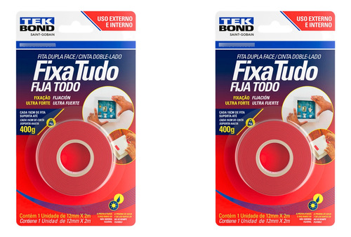 Kit 2 Fita Dupla Face Acrílica Fixa Tudo Uso Interno 12mmx2m