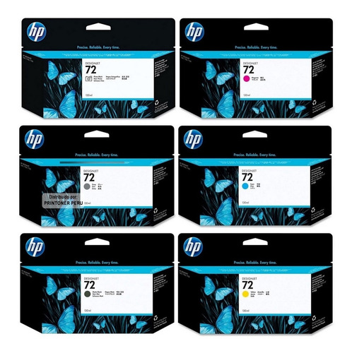 Tinta Hp 72 Kit De 6 Colores 130ml Mbk, C, M, Y, G, Pk