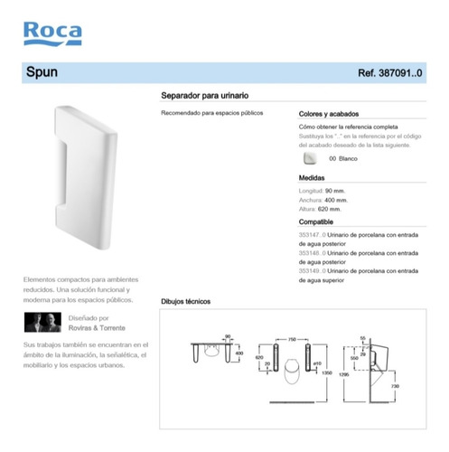 Separador Para Urinario Roca Spun Blanco Ducha Intimidad