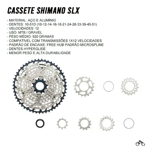 美品!! 12速SLX CS-M7100 / 10-51T / シマノ Cassete Shimano Slx 12v Cs-m7100 10/51d Microspline | Frete grátis