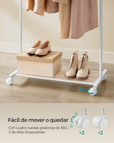 Songmics Perchero De Ropa Burro Con Ruedas 40.5 X 74 X 158 C Color Blanco